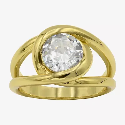 Sparkle Allure Womens Cubic Zirconia 14K Gold Over Brass Round Cocktail Ring