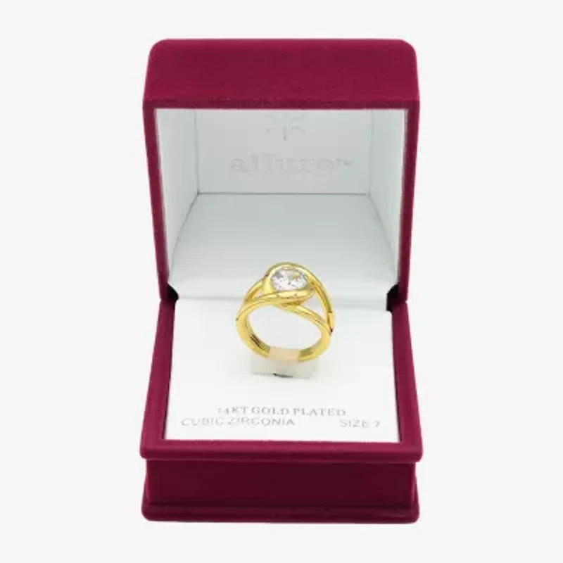 Sparkle Allure Womens Cubic Zirconia 14K Gold Over Brass Round Cocktail Ring