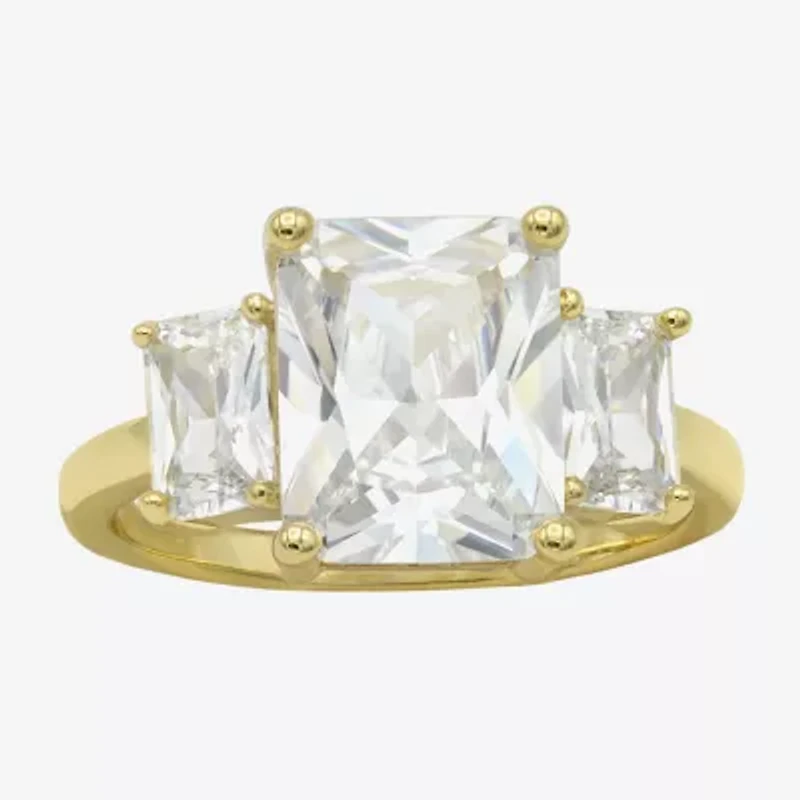 Sparkle Allure Womens Cubic Zirconia 14K Gold Over Brass 3-Stone Engagement Ring