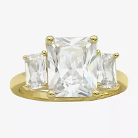 Sparkle Allure Womens Cubic Zirconia 14K Gold Over Brass 3-Stone Engagement Ring