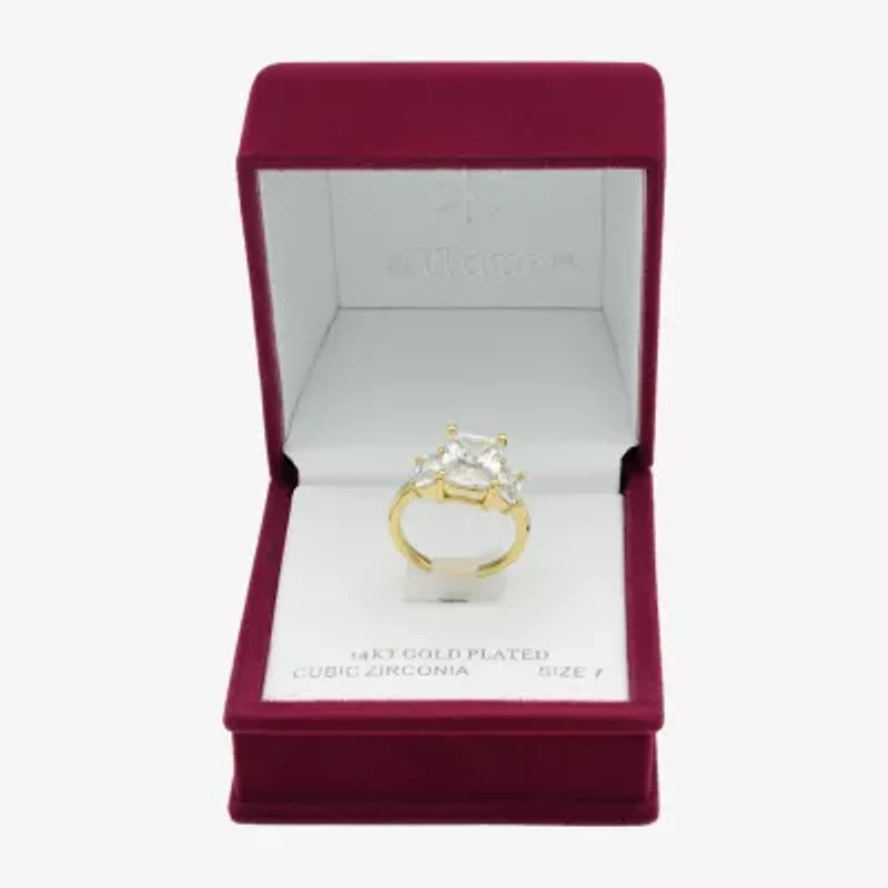 Sparkle Allure Womens Cubic Zirconia 14K Gold Over Brass 3-Stone Engagement Ring