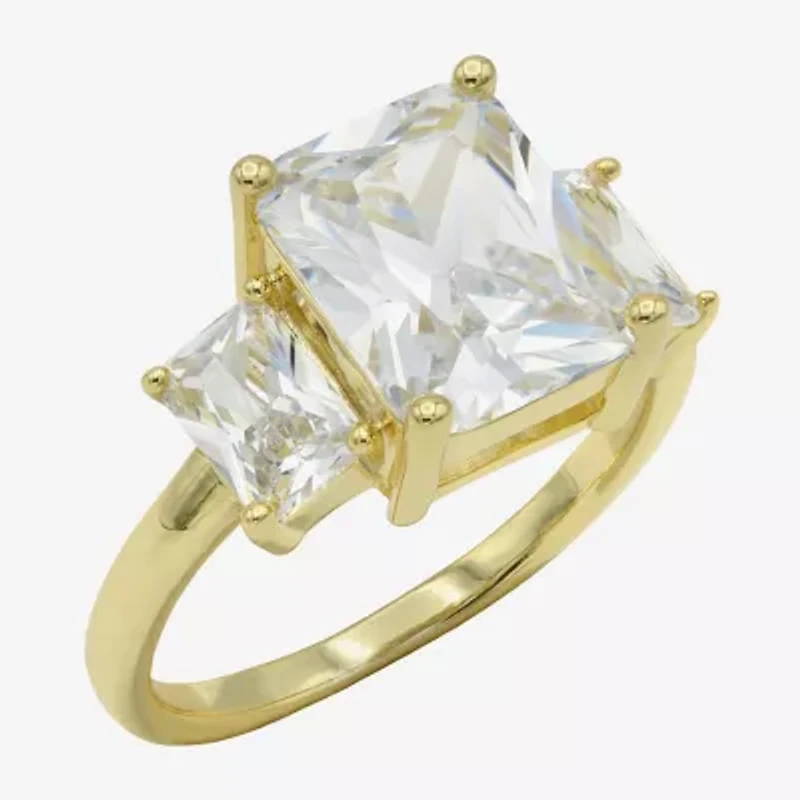 Sparkle Allure Womens Cubic Zirconia 14K Gold Over Brass 3-Stone Engagement Ring