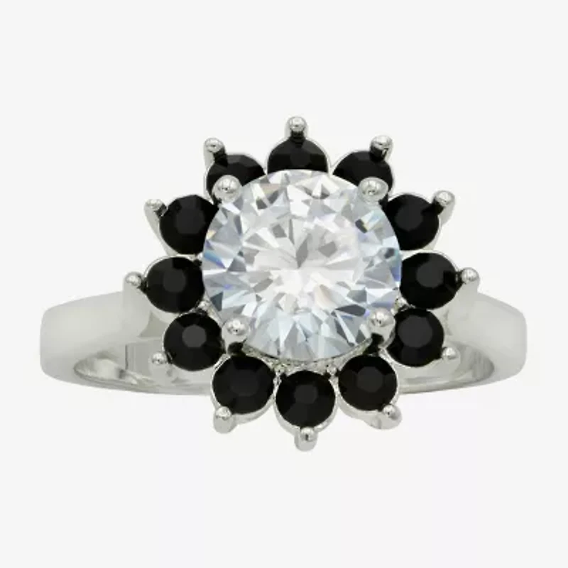 Sparkle Allure Womens Cubic Zirconia Pure Silver Over Brass Flower Cocktail Ring