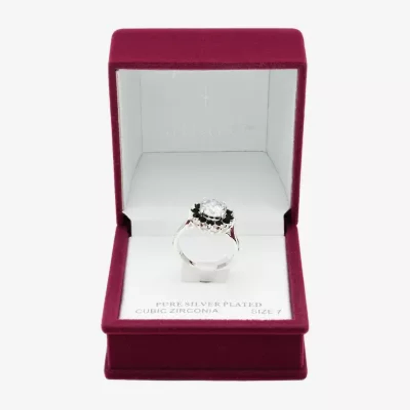 Sparkle Allure Womens Cubic Zirconia Pure Silver Over Brass Flower Cocktail Ring