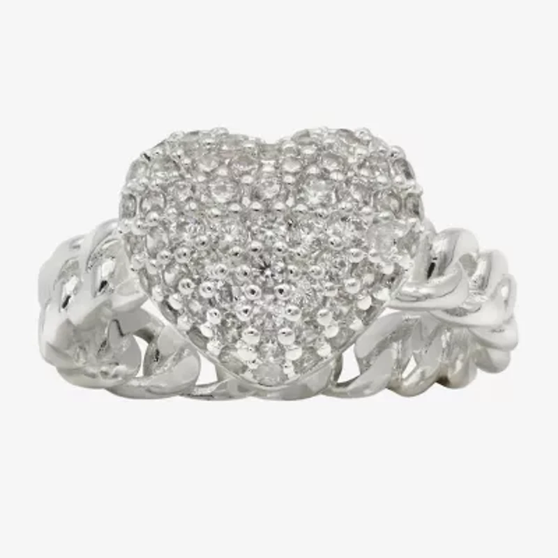 Sparkle Allure Womens Cubic Zirconia Pure Silver Over Brass Heart Cocktail Ring