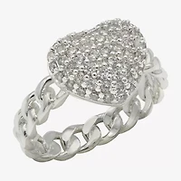 Sparkle Allure Womens Cubic Zirconia Pure Silver Over Brass Heart Cocktail Ring