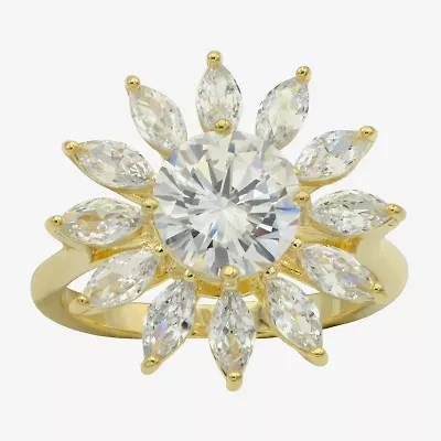 Sparkle Allure Womens Cubic Zirconia 14K Gold Over Brass Flower Cocktail Ring
