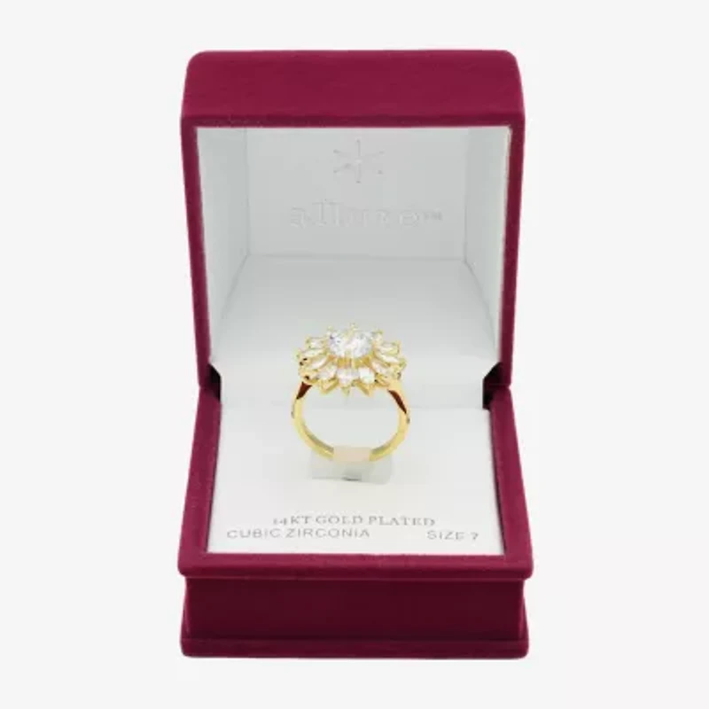 Sparkle Allure Womens Cubic Zirconia 14K Gold Over Brass Flower Cocktail Ring