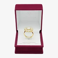 Sparkle Allure Womens Cubic Zirconia 14K Gold Over Brass Flower Cocktail Ring