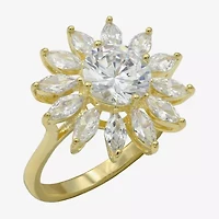 Sparkle Allure Womens Cubic Zirconia 14K Gold Over Brass Flower Cocktail Ring