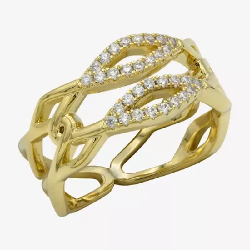 Sparkle Allure Womens 2.5MM Cubic Zirconia 14K Gold Over Brass Bypass  Band