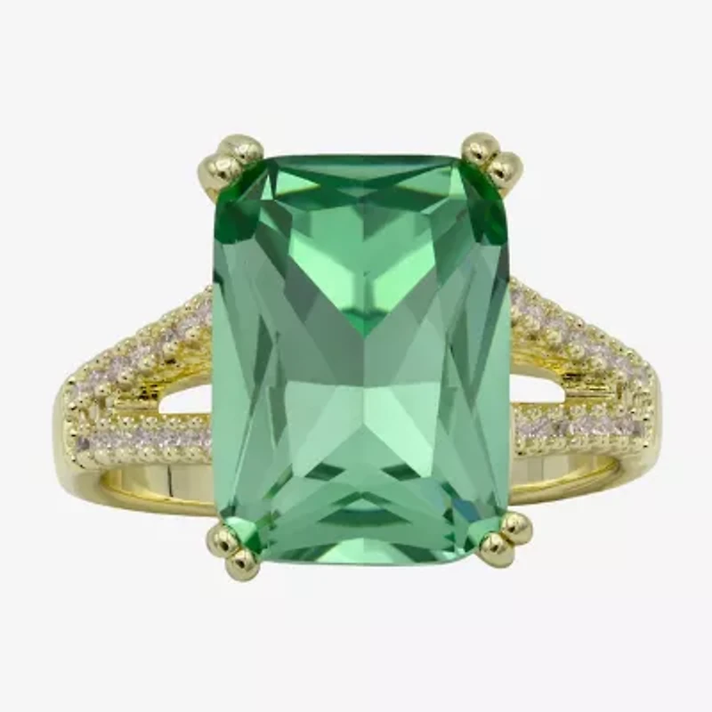 Sparkle Allure Womens Green Crystal 14K Gold Over Brass Cocktail Ring