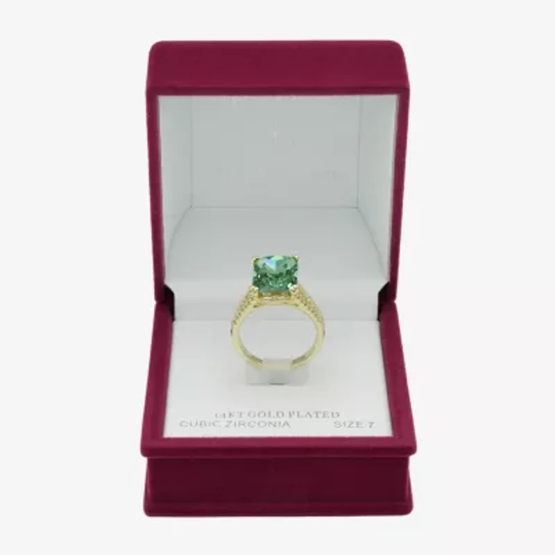 Sparkle Allure Womens Green Crystal 14K Gold Over Brass Cocktail Ring