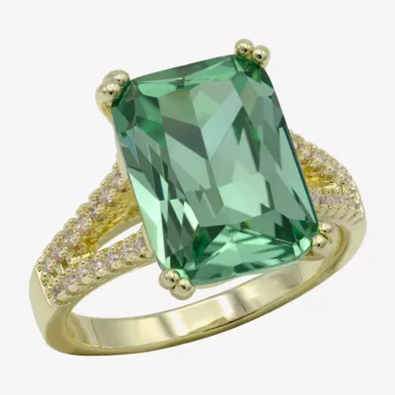 Sparkle Allure Womens Green Crystal 14K Gold Over Brass Cocktail Ring