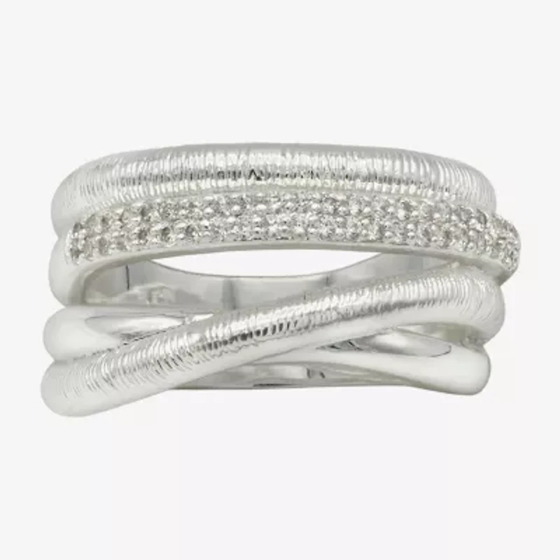 Sparkle Allure Womens 4MM Cubic Zirconia Pure Silver Over Brass Bypass Band
