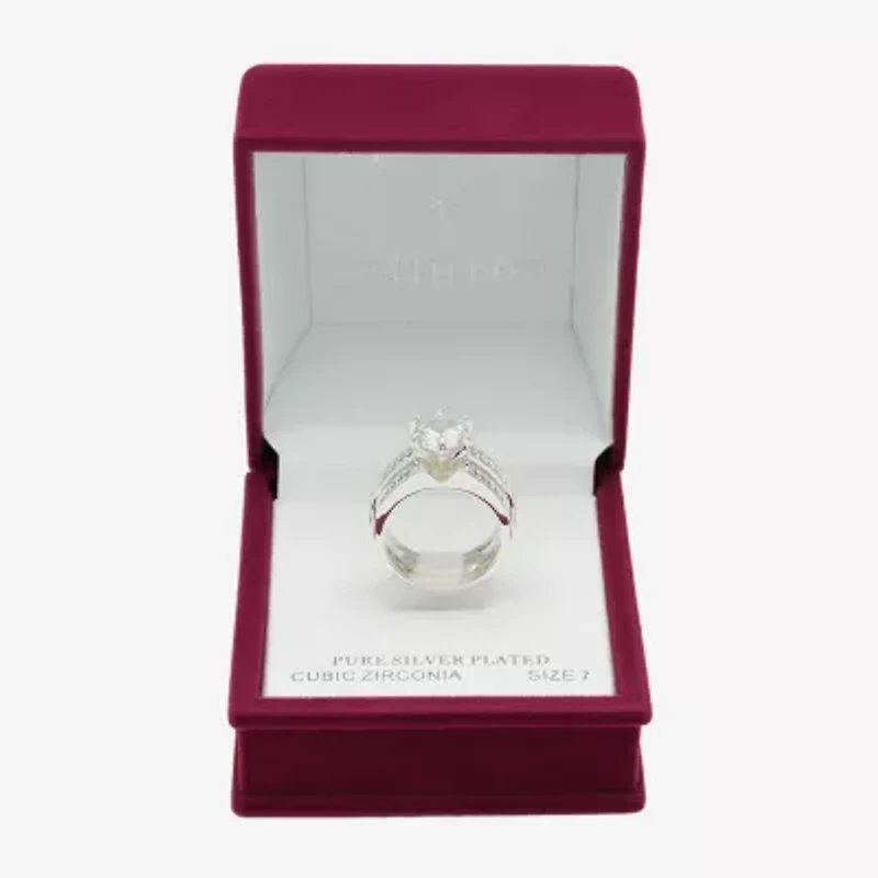 Sparkle Allure Womens Cubic Zirconia Pure Silver Over Brass Round Engagement Ring
