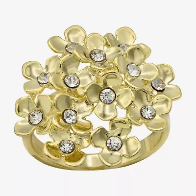 Sparkle Allure Womens Crystal 14K Gold Over Brass Flower Cluster Cocktail Ring