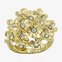 Sparkle Allure Womens Crystal 14K Gold Over Brass Flower Cluster Cocktail Ring