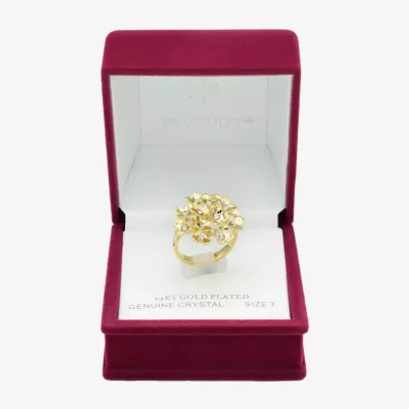 Sparkle Allure Womens Crystal 14K Gold Over Brass Flower Cluster Cocktail Ring