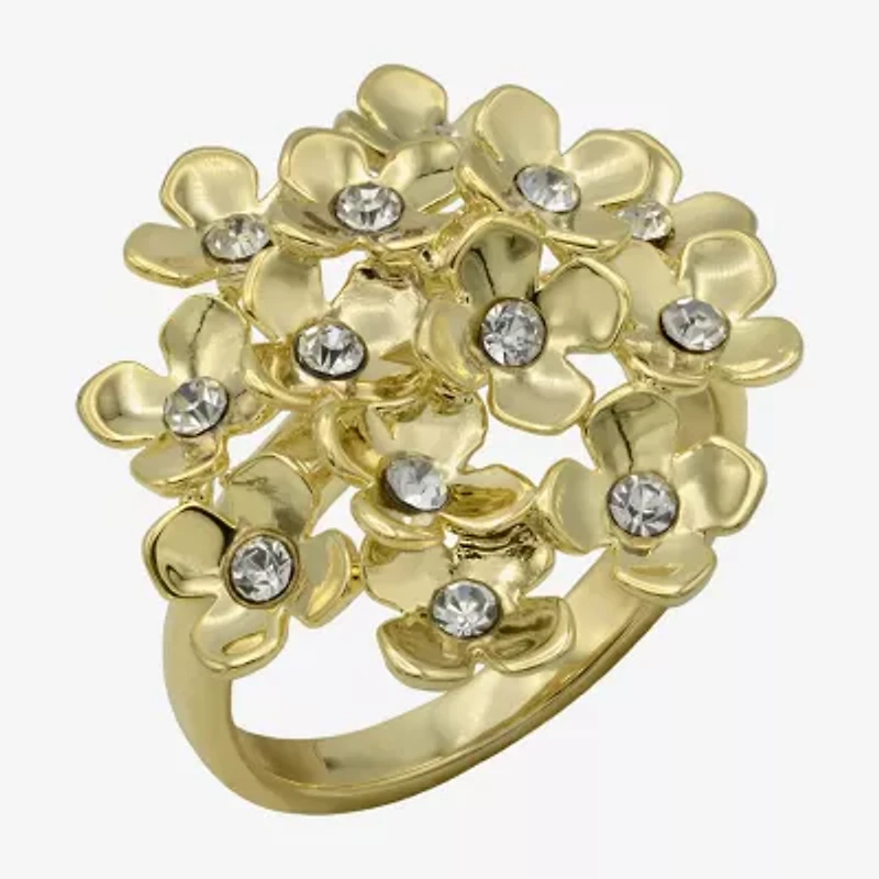 Sparkle Allure Womens Crystal 14K Gold Over Brass Flower Cluster Cocktail Ring