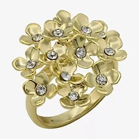 Sparkle Allure Womens Crystal 14K Gold Over Brass Flower Cluster Cocktail Ring