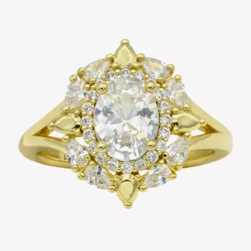 Sparkle Allure Womens Cubic Zirconia 14K Gold Over Brass Oval Cluster Cocktail Ring