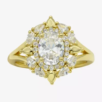 Sparkle Allure Womens Cubic Zirconia 14K Gold Over Brass Oval Cluster Cocktail Ring