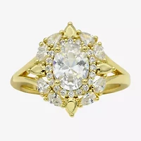 Sparkle Allure Womens Cubic Zirconia 14K Gold Over Brass Oval Cluster Cocktail Ring