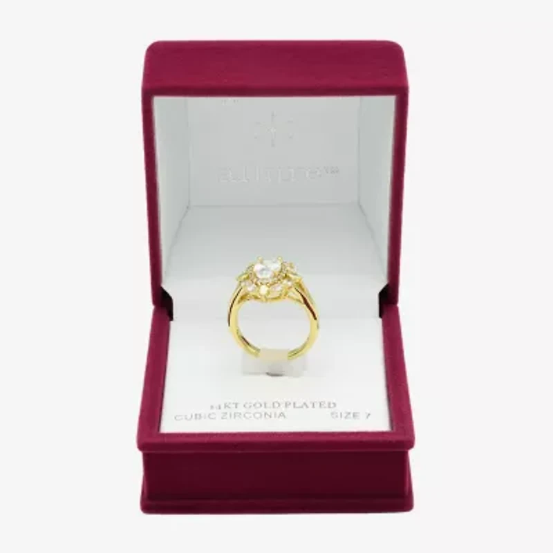 Sparkle Allure Womens Cubic Zirconia 14K Gold Over Brass Oval Cluster Cocktail Ring