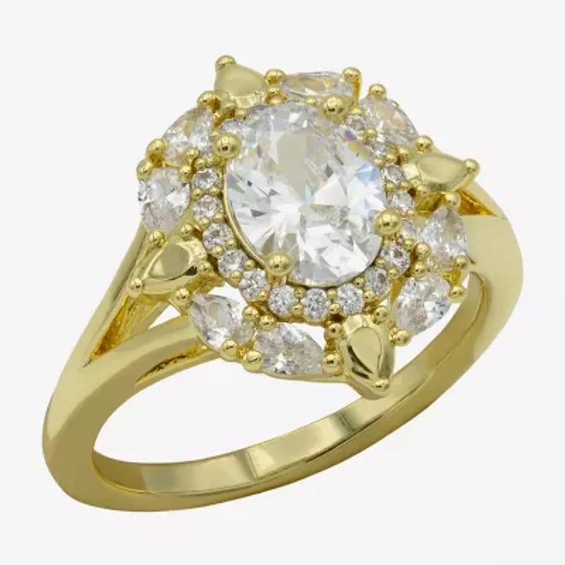 Sparkle Allure Womens Cubic Zirconia 14K Gold Over Brass Oval Cluster Cocktail Ring