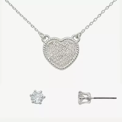 Sparkle Allure Womens Cubic Zirconia Pure Silver Over Brass Heart 2-pc. Jewelry Set