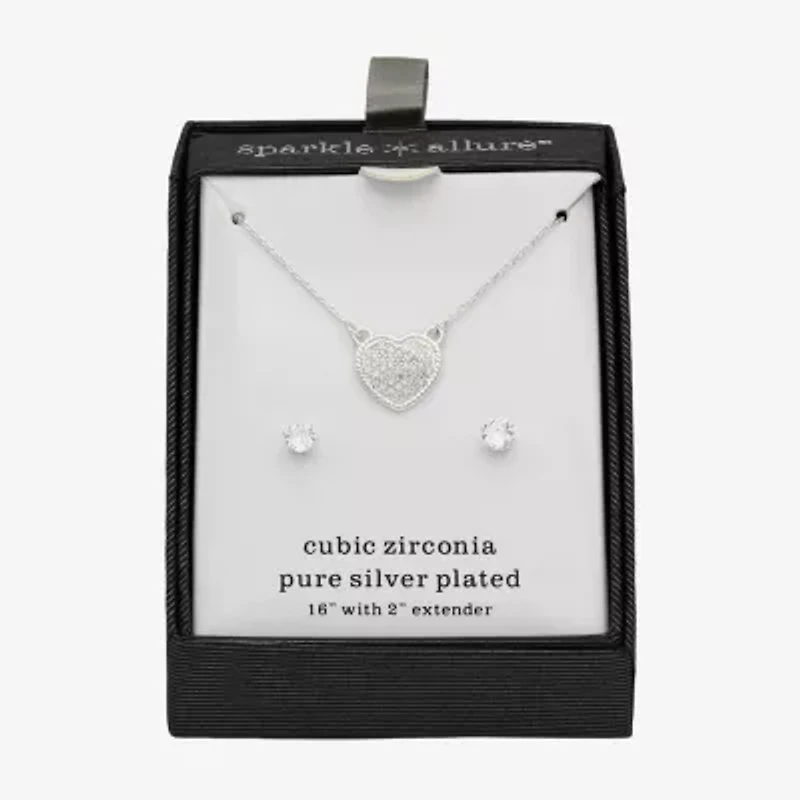 Sparkle Allure Womens Cubic Zirconia Pure Silver Over Brass Heart 2-pc. Jewelry Set