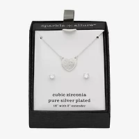 Sparkle Allure Womens Cubic Zirconia Pure Silver Over Brass Heart 2-pc. Jewelry Set