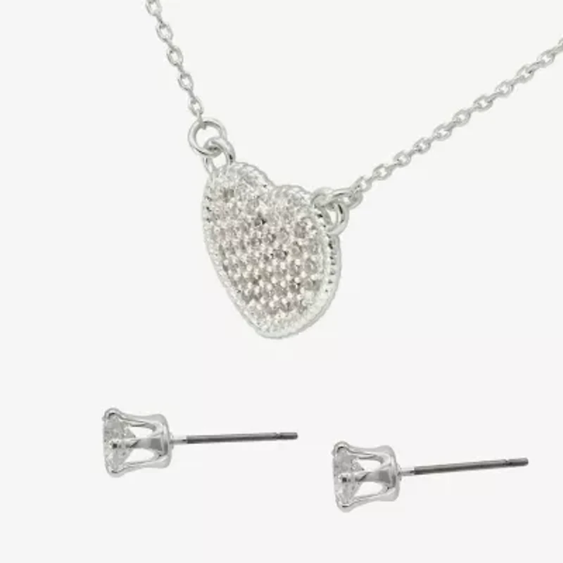 Sparkle Allure Womens Cubic Zirconia Pure Silver Over Brass Heart 2-pc. Jewelry Set