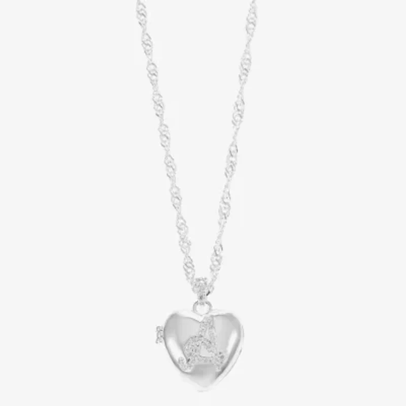 Sparkle Allure Initial Womens Cubic Zirconia Pure Silver Over Brass 18 Inch Locket Necklace