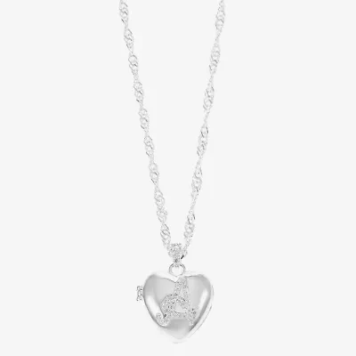 Sparkle Allure Initial Womens Cubic Zirconia Pure Silver Over Brass 18 Inch Locket Necklace