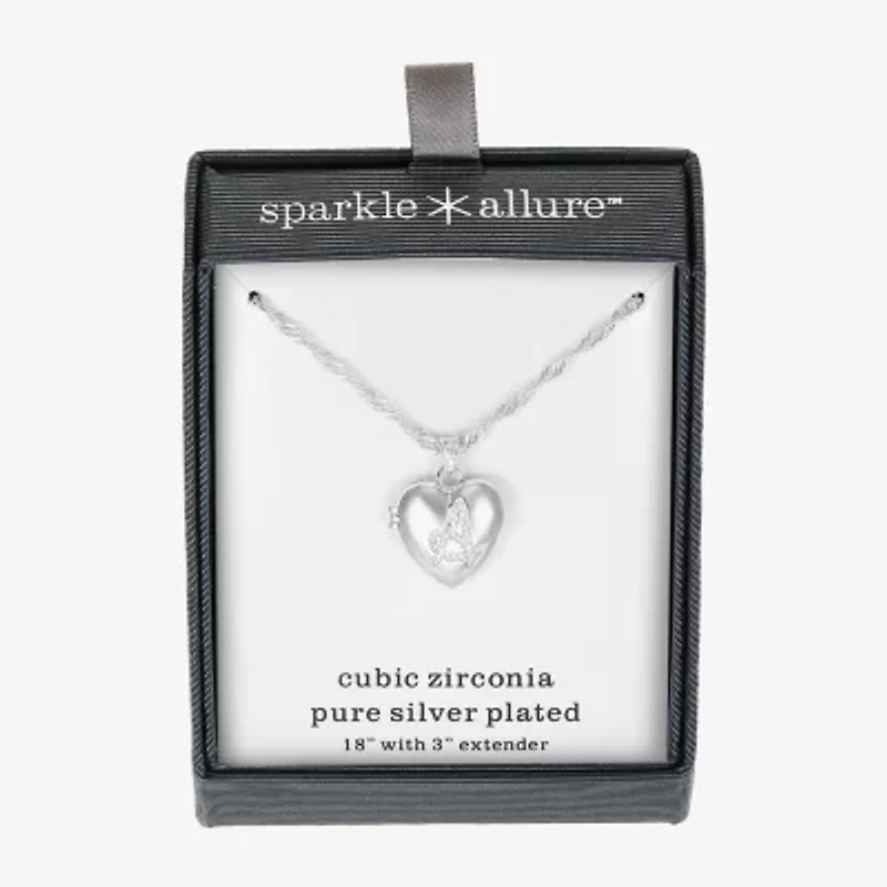 Sparkle Allure Initial Womens Cubic Zirconia Pure Silver Over Brass 18 Inch Locket Necklace