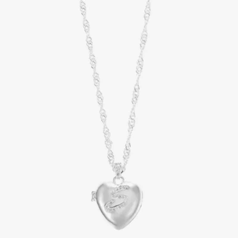 Sparkle Allure Initial Womens Cubic Zirconia Pure Silver Over Brass 18 Inch Locket Necklace