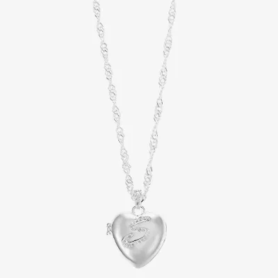 Sparkle Allure Initial Womens Cubic Zirconia Pure Silver Over Brass 18 Inch Locket Necklace
