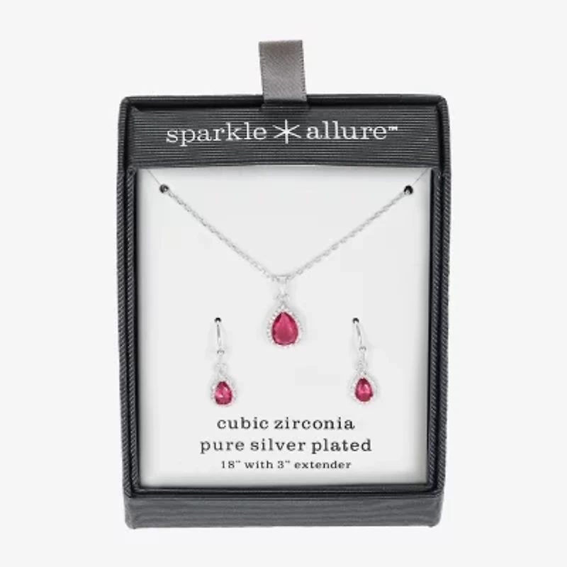 Sparkle Allure Womens Pink Crystal Pure Silver Over Brass Pear 3-pc. Jewelry Set