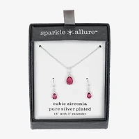 Sparkle Allure Womens Pink Crystal Pure Silver Over Brass Pear 3-pc. Jewelry Set