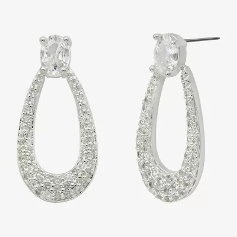 Sparkle Allure Womens Cubic Zirconia Pure Silver Over Brass Oval Drop Earrings
