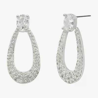Sparkle Allure Womens Cubic Zirconia Pure Silver Over Brass Oval Drop Earrings