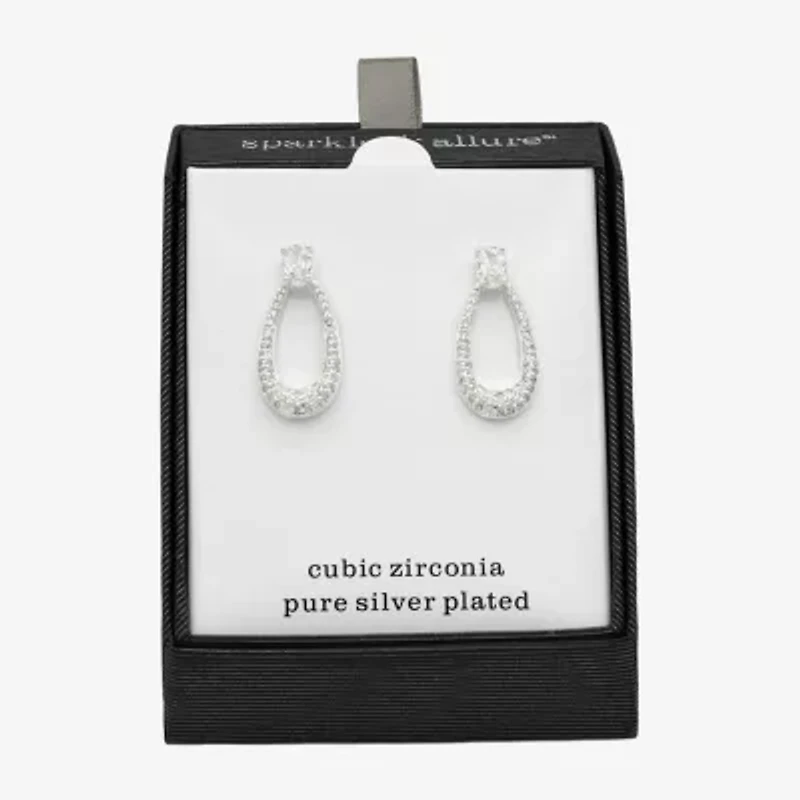 Sparkle Allure Womens Cubic Zirconia Pure Silver Over Brass Oval Drop Earrings