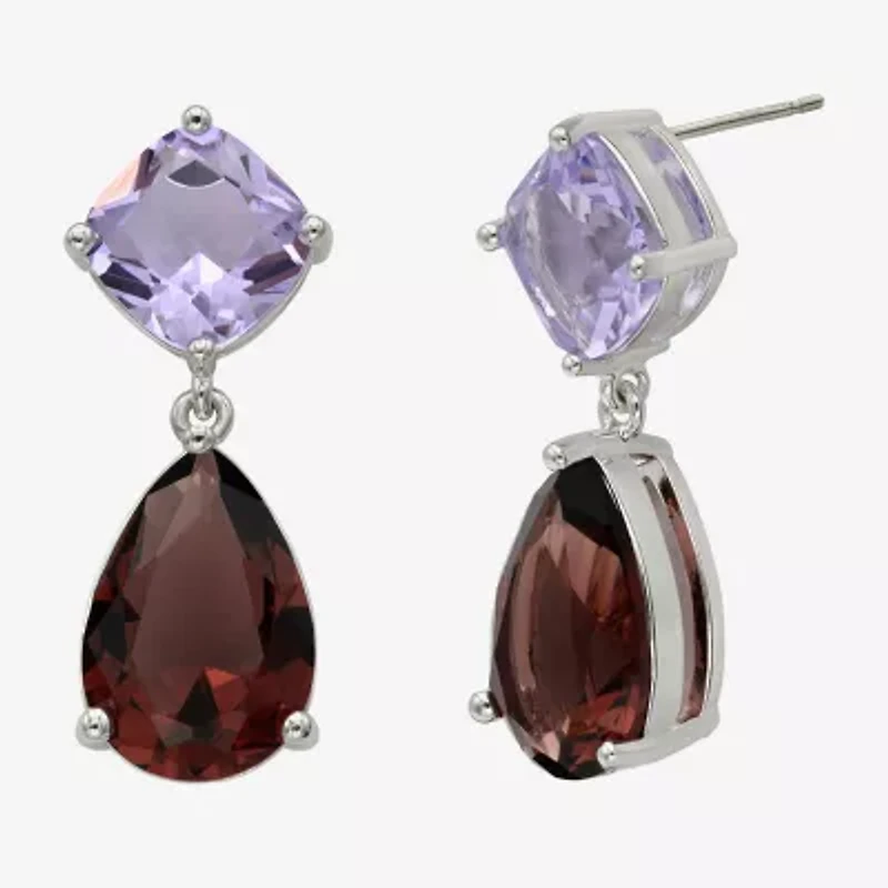 Sparkle Allure Womens Purple Crystal Pure Silver Over Brass Pear Round Drop Earrings