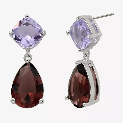 Sparkle Allure Womens Purple Crystal Pure Silver Over Brass Pear Round Drop Earrings