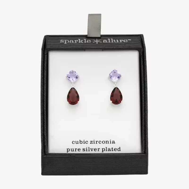Sparkle Allure Womens Purple Crystal Pure Silver Over Brass Pear Round Drop Earrings