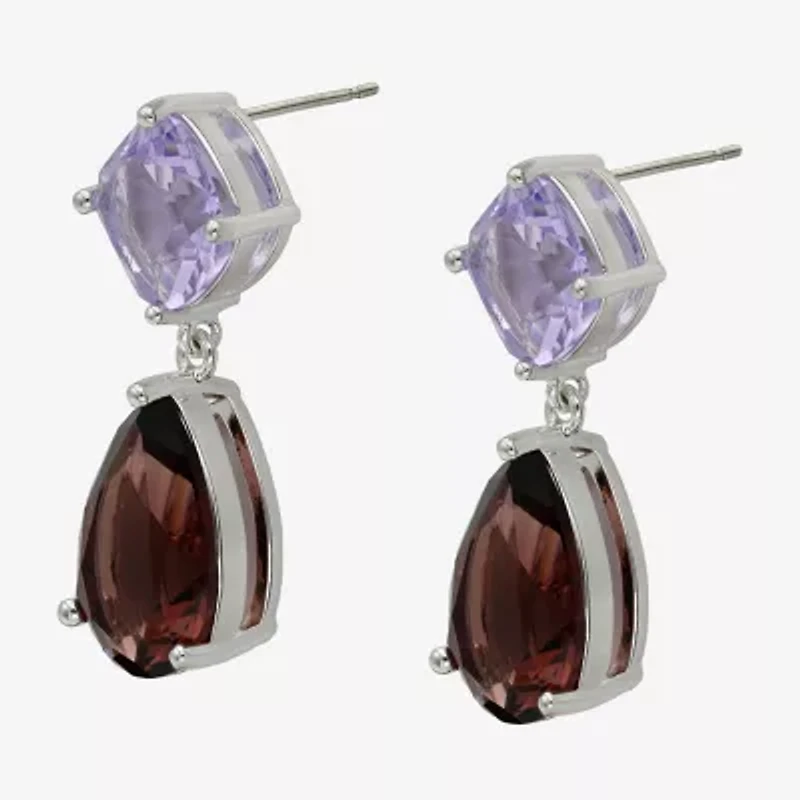 Sparkle Allure Womens Purple Crystal Pure Silver Over Brass Pear Round Drop Earrings