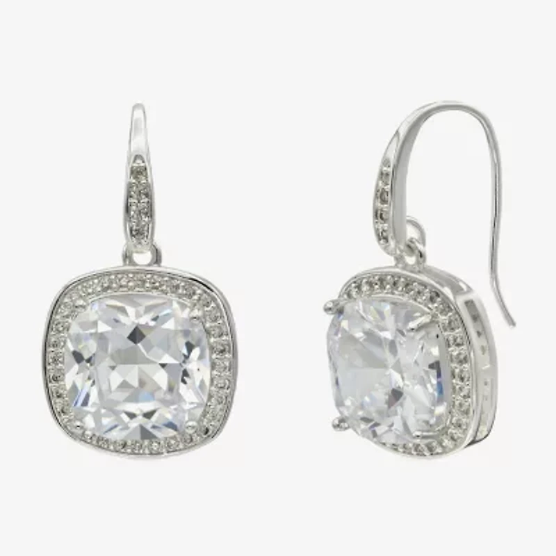 Sparkle Allure Womens Cubic Zirconia Pure Silver Over Brass Cushion Drop Earrings
