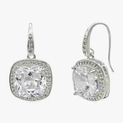 Sparkle Allure Womens Cubic Zirconia Pure Silver Over Brass Cushion Drop Earrings